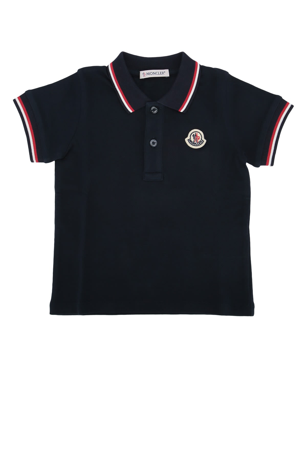 Moncler Kids' Tipped Stretch Cotton Piqué Polo In Blue