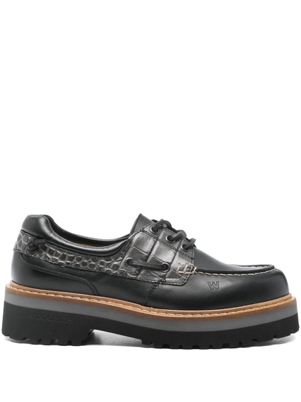 Woolrich Leather Crocodile-effect Shoes In Black