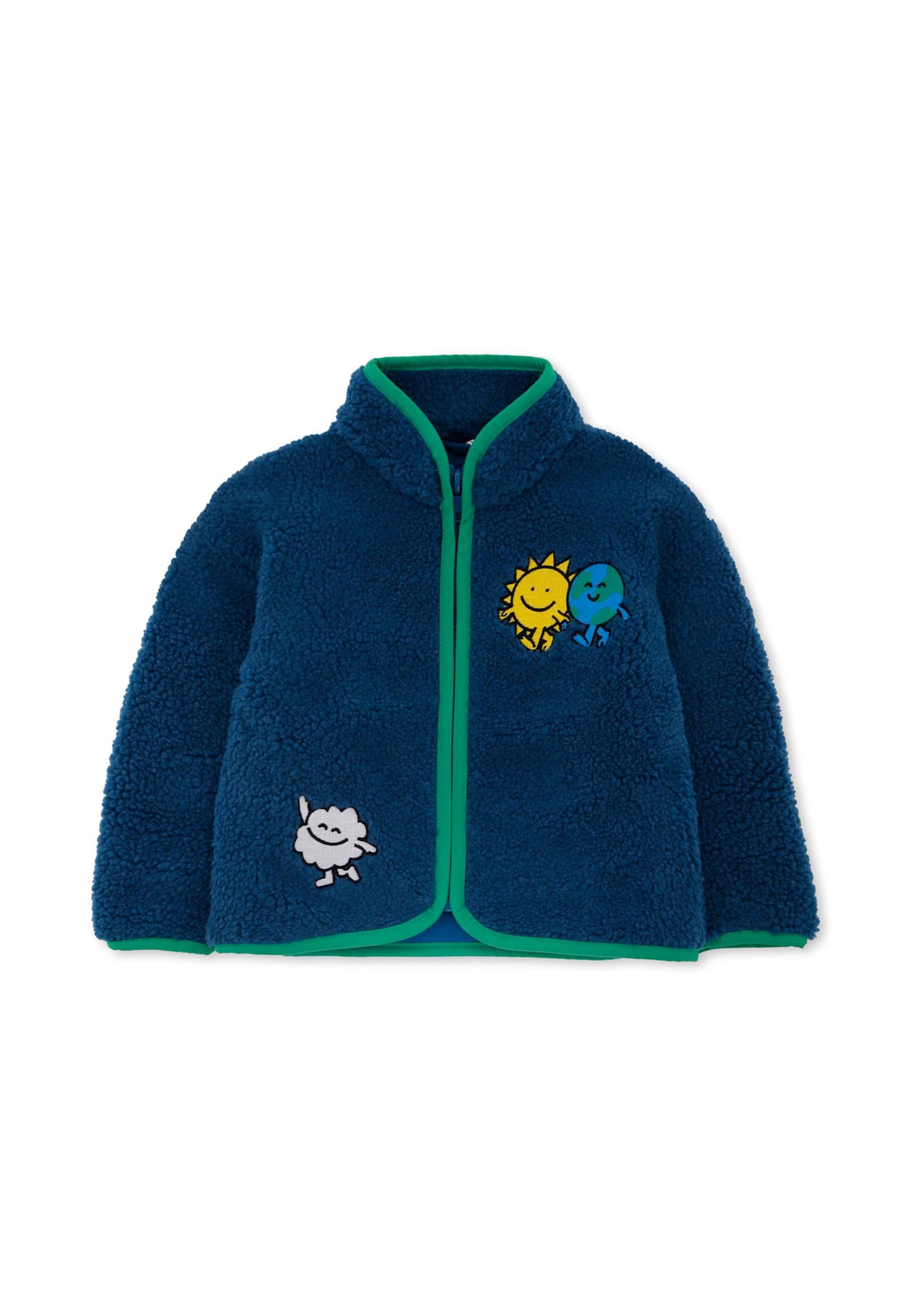 Stella Mccartney Blue Faux Fur Coat For Baby Boy With Embroidery In Blue