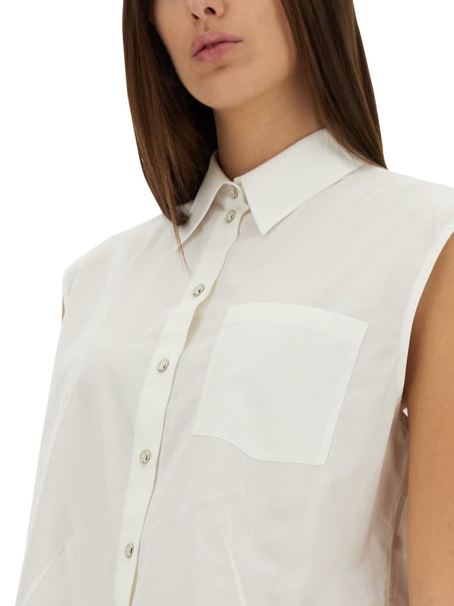 Helmut Lang Sl Apex Tailsleeveless White Cotton Poplin Shirt In White