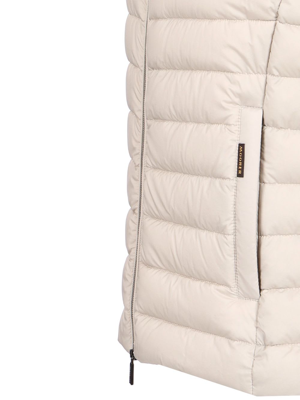 Moorer Quilted High Collar Sleeveless Jacket With Pockets In Beige