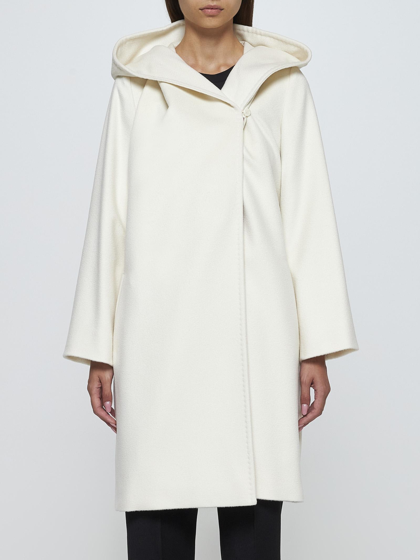 Shop Max Mara Newmang Hooded Wool Coat In White