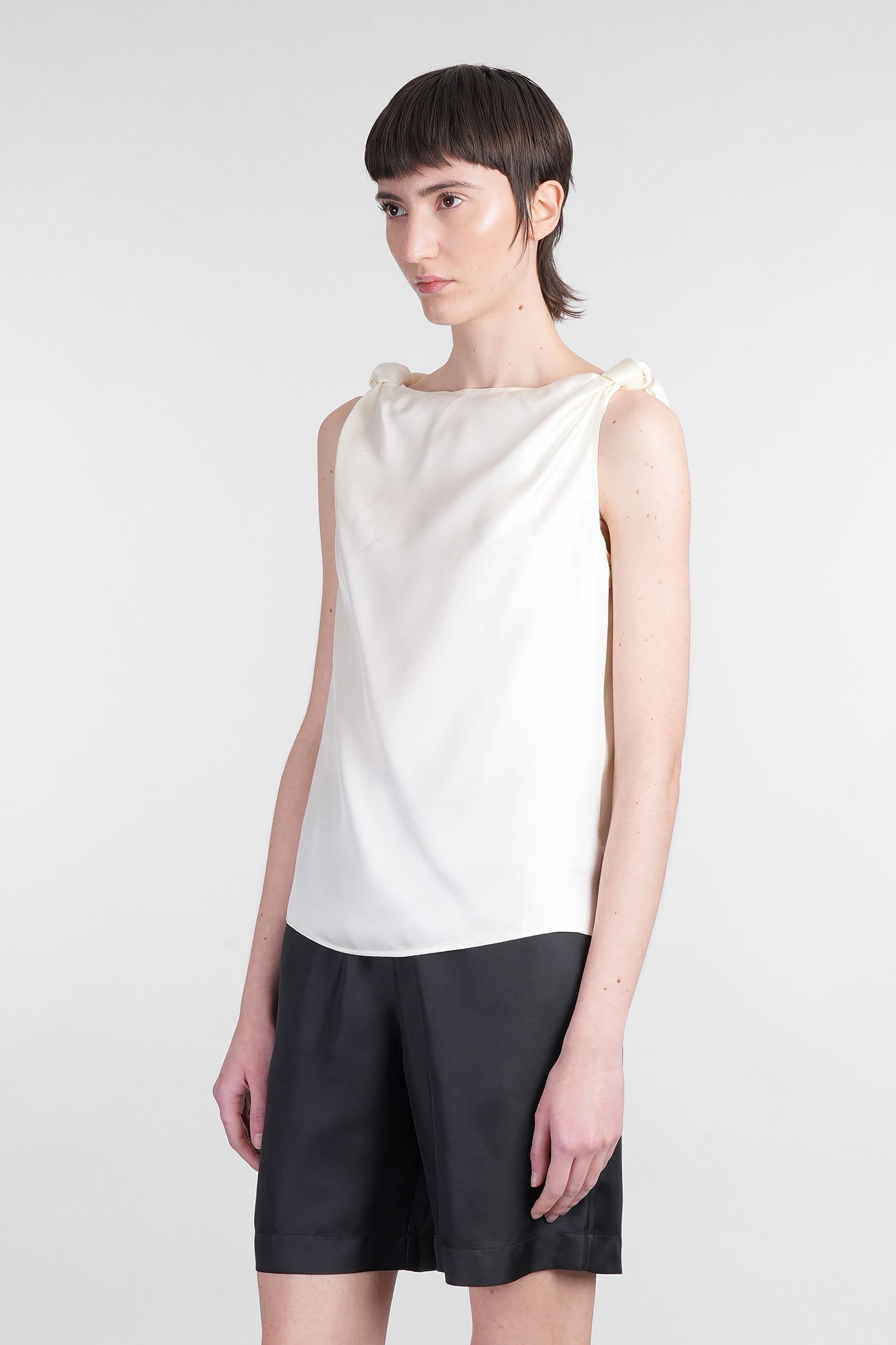 LOULOU STUDIO REMY TOPWEAR IN BEIGE SILK 