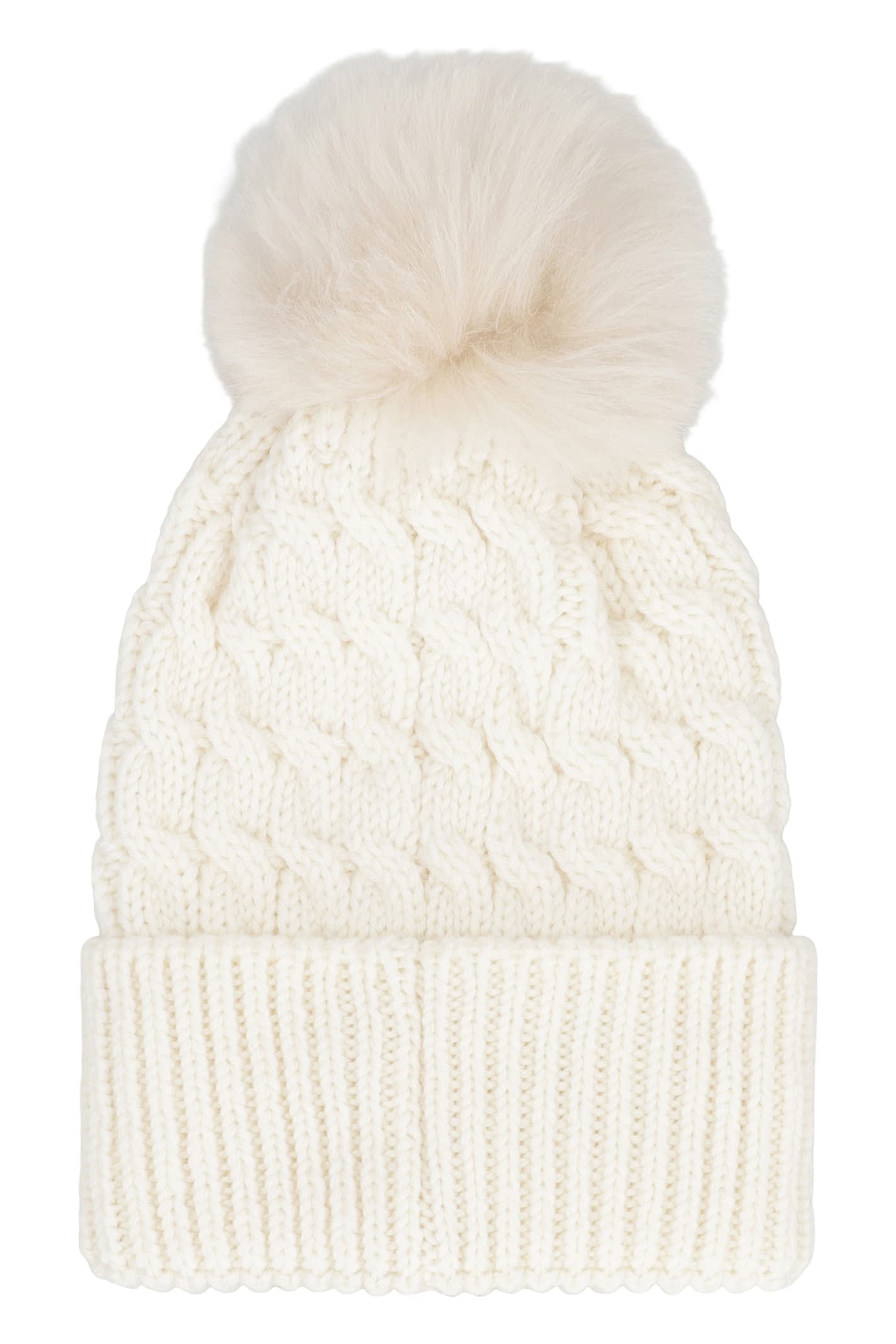 Moncler Ivory Virgin Wool Hat With Pompom In White