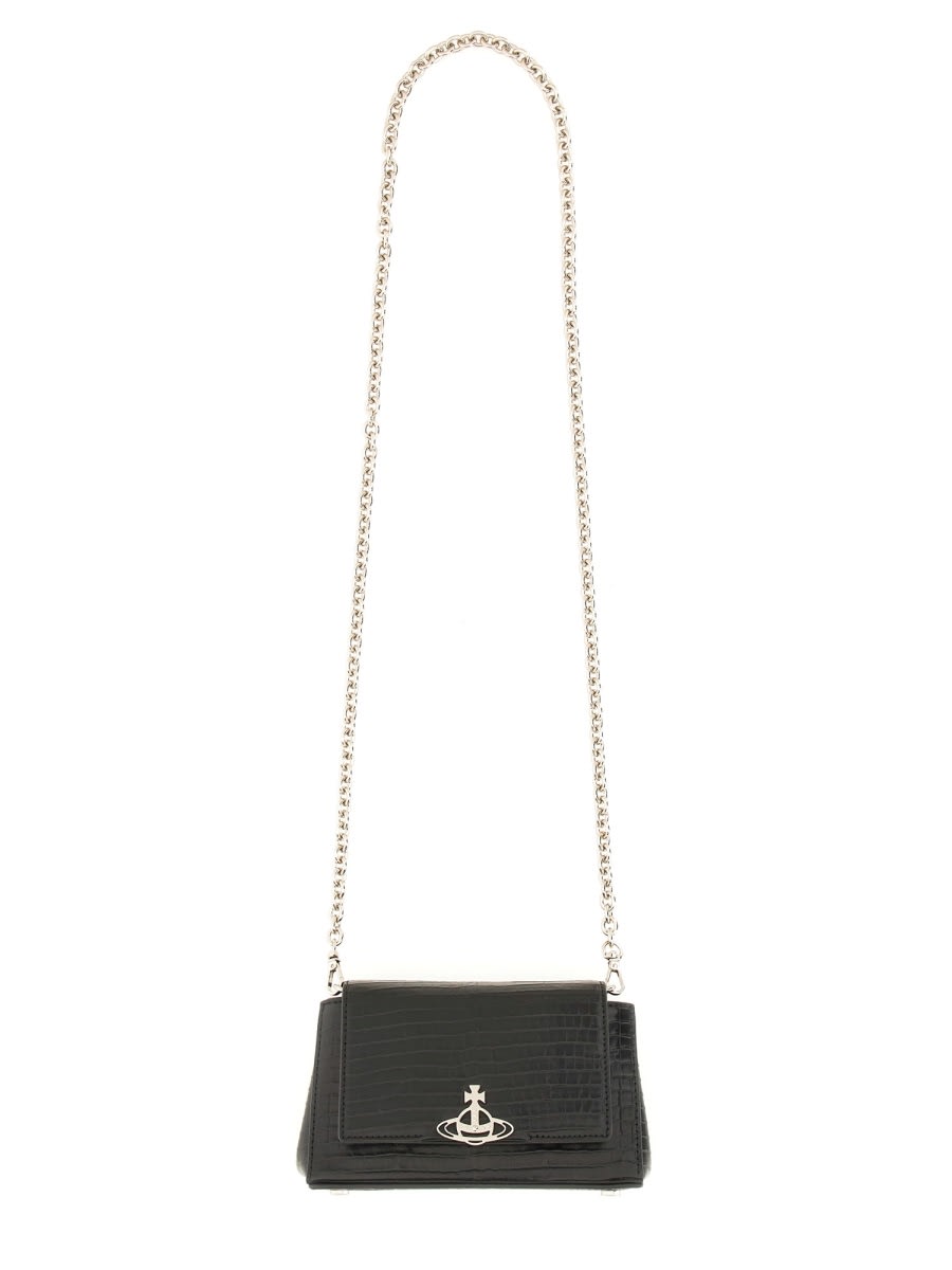 Vivienne Westwood Hazel Small Black Embossed Croc Shoulder Bag In Black