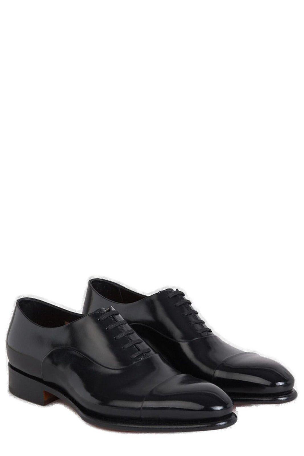 Shop Santoni Round Toe Slip-on Oxford Shoes In Black