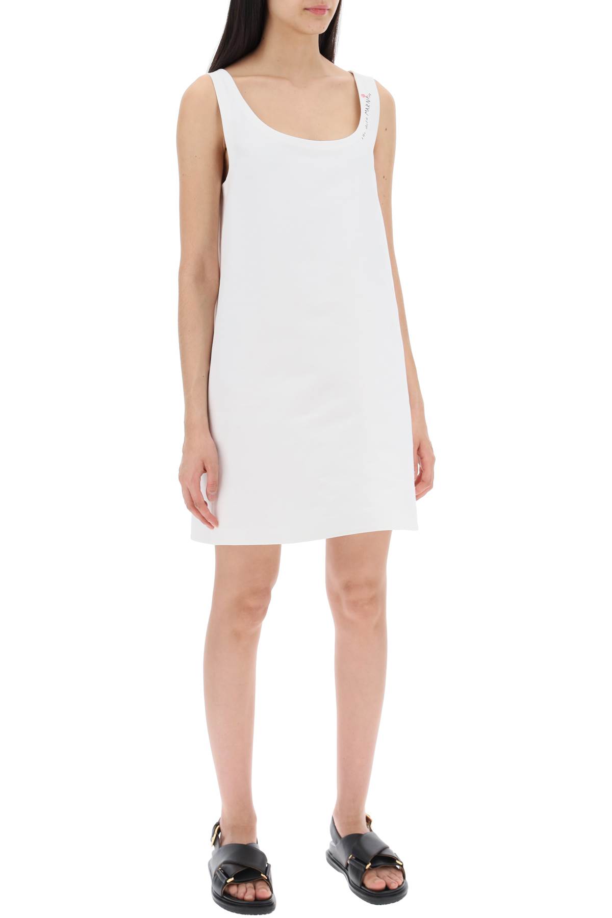 Shop Marni Flared Dress With Hand-embroidered In Lily White (white)