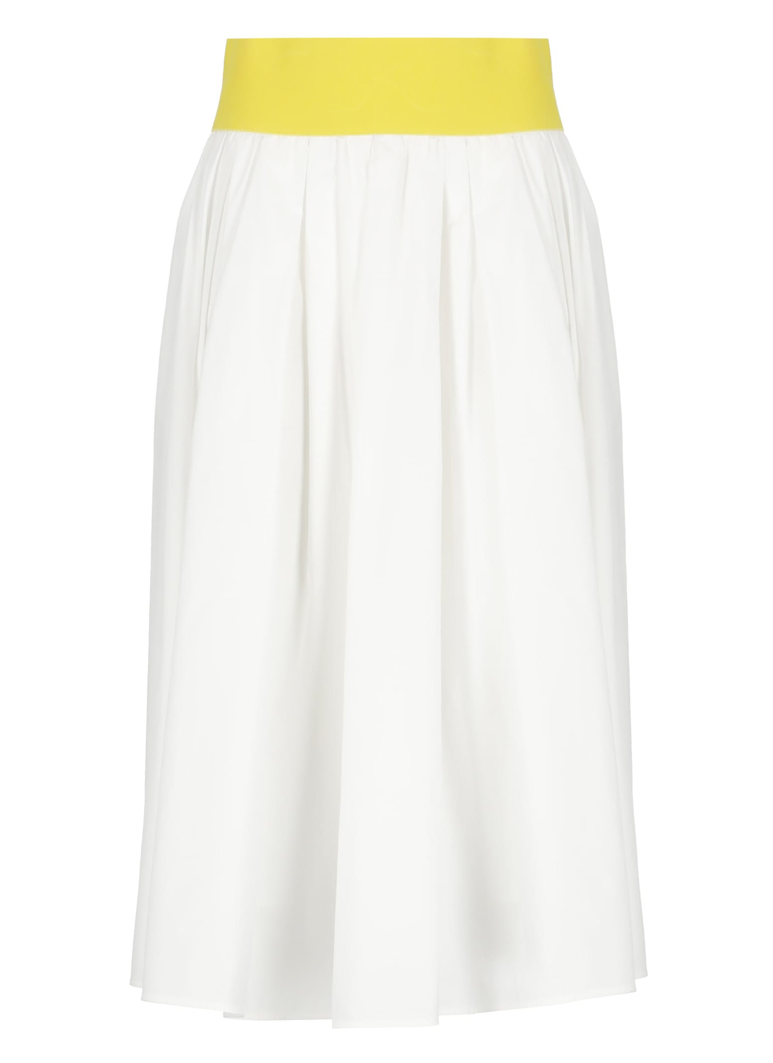Msgm White Skirt With Contrasting Waist And Pleated Details In Fabric Woman