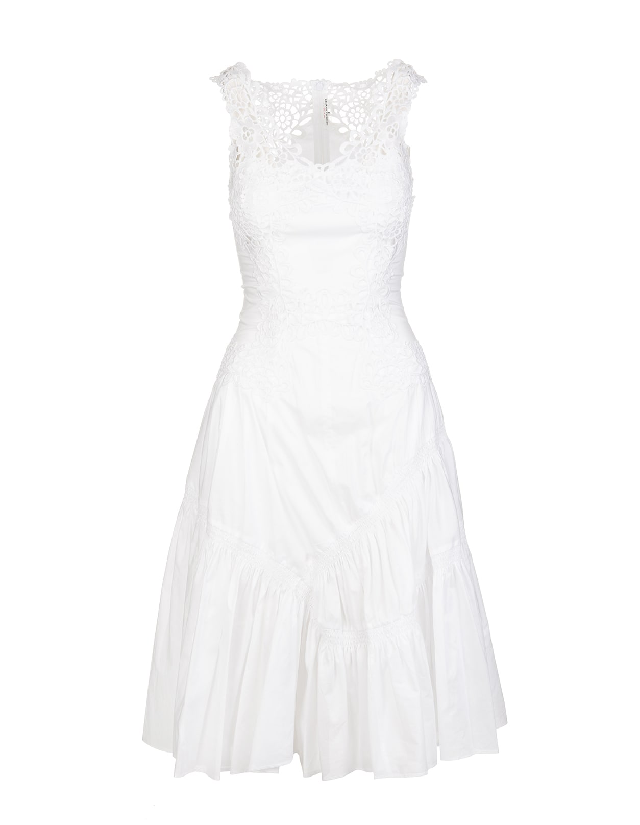 Ermanno Scervino White Midi Princess Dress With Floral Motif Macrame Embroidery