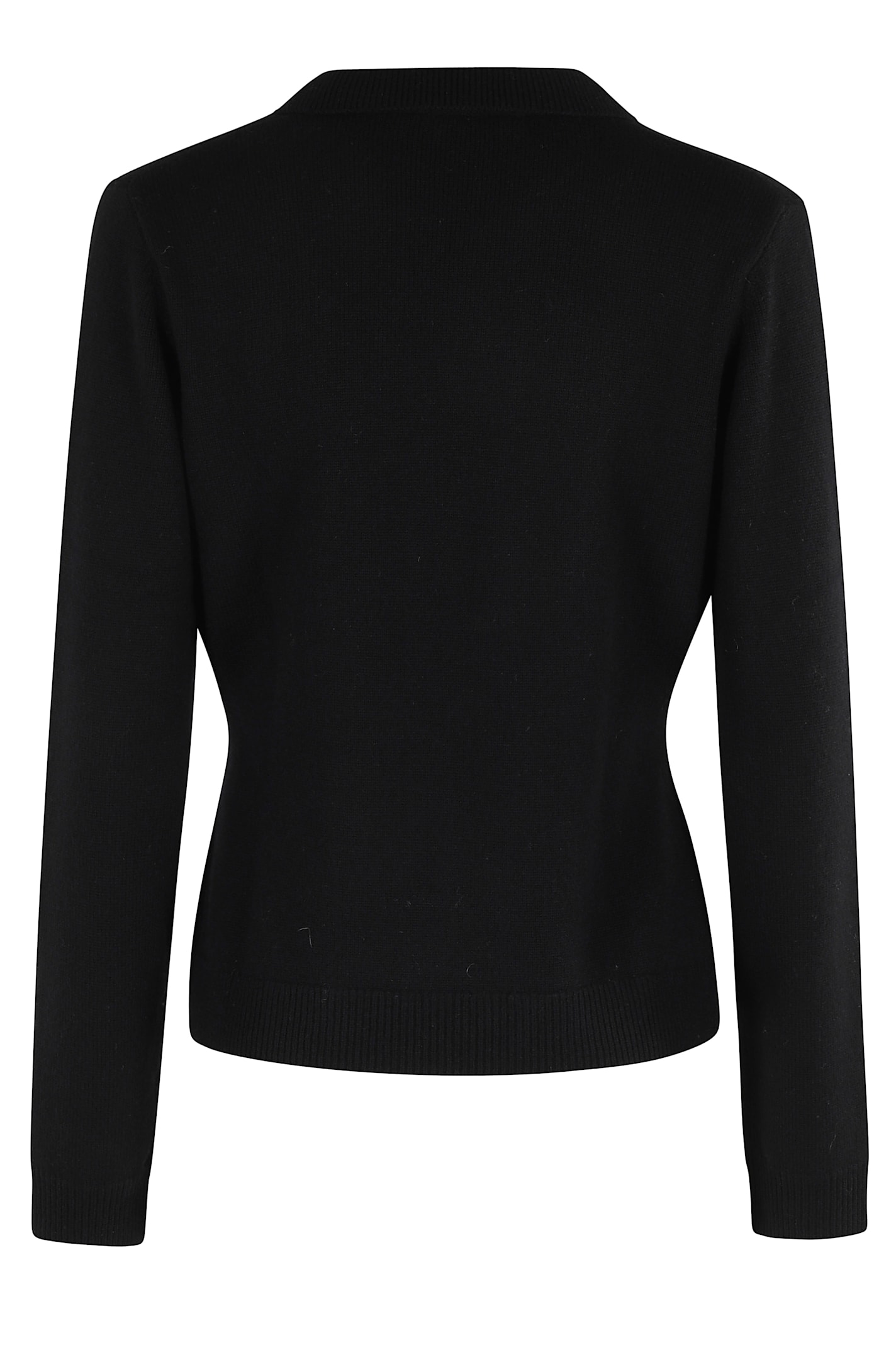 Seventy Long-sleeve V-neck Polo Shirt In Luxurious Wool-cashmere Blend In Black
