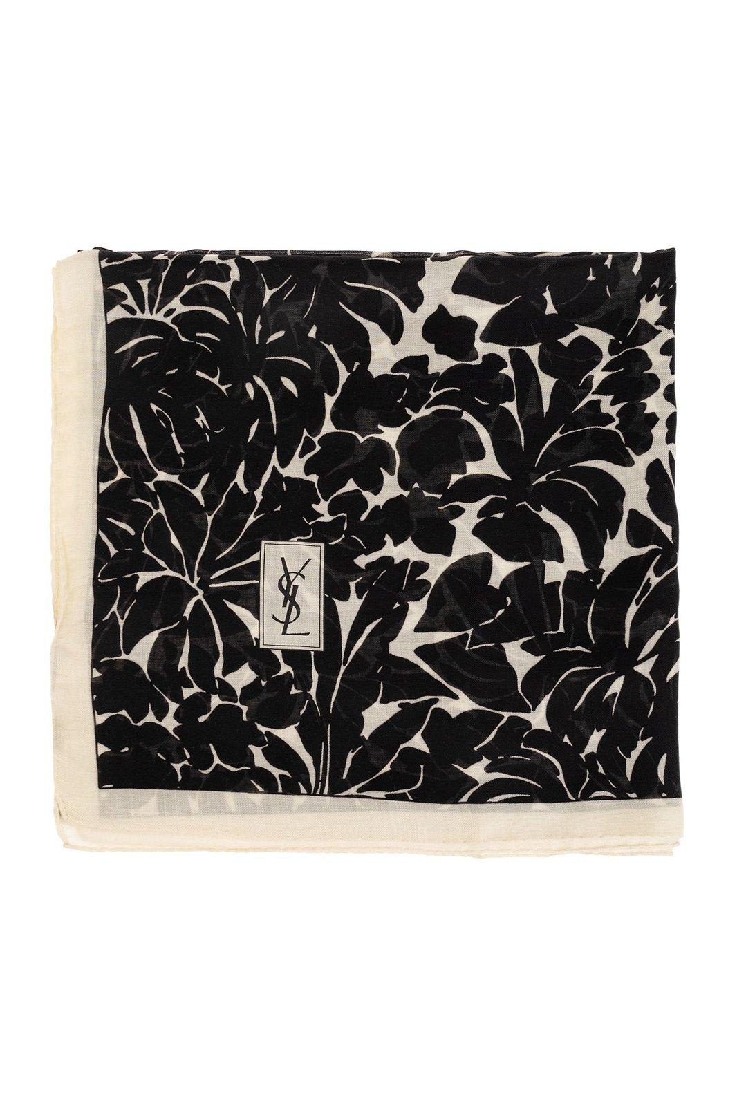 Saint Laurent Logo Printed Scarf In Black Ivory