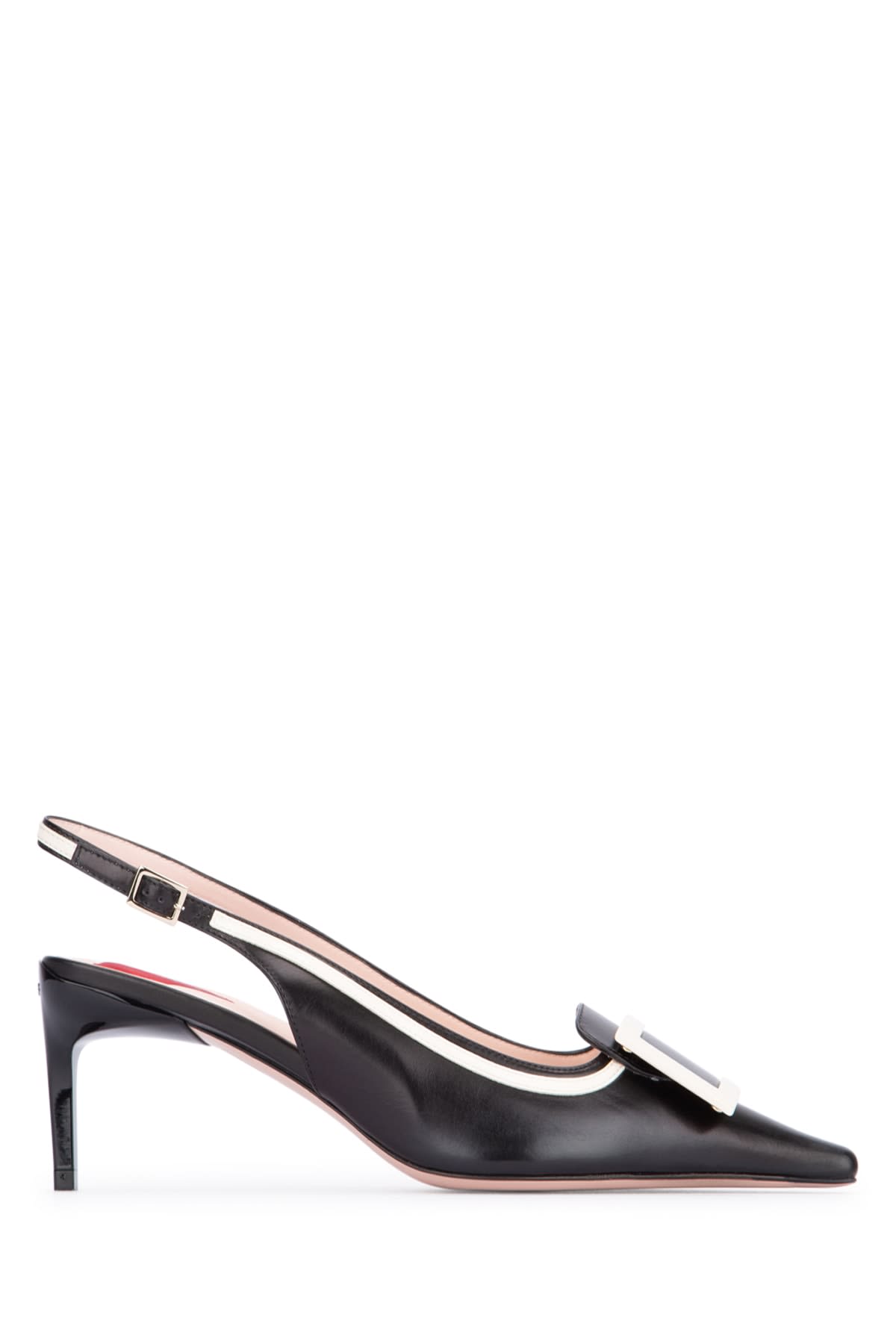 Shop Roger Vivier New Canard Buckle Sling Back 55 In B999neroc019cire