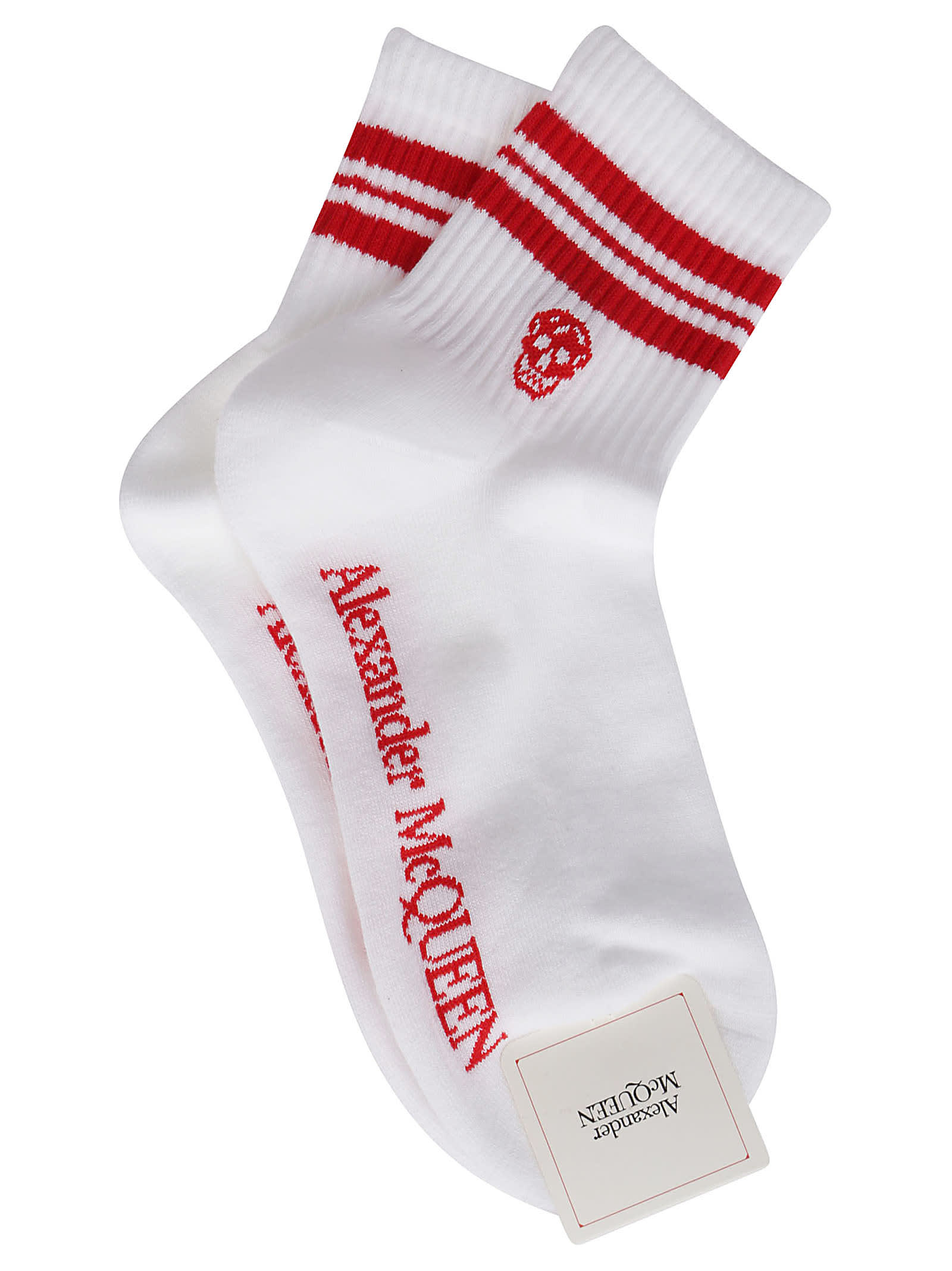 Alexander Mcqueen White And Red Cotton Blend Socks