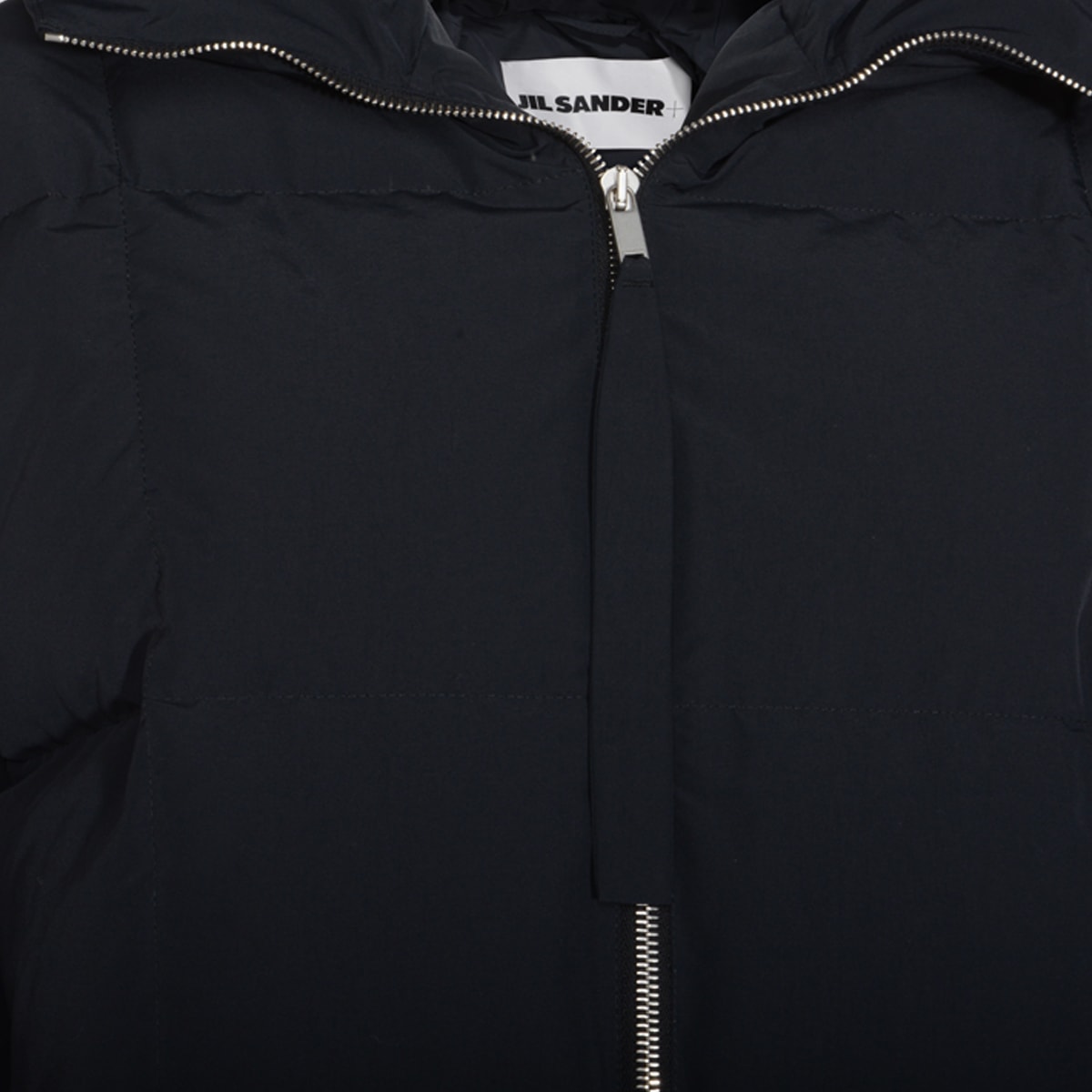 Jil Sander Hooded Long Padded Quilted Jacket In Black