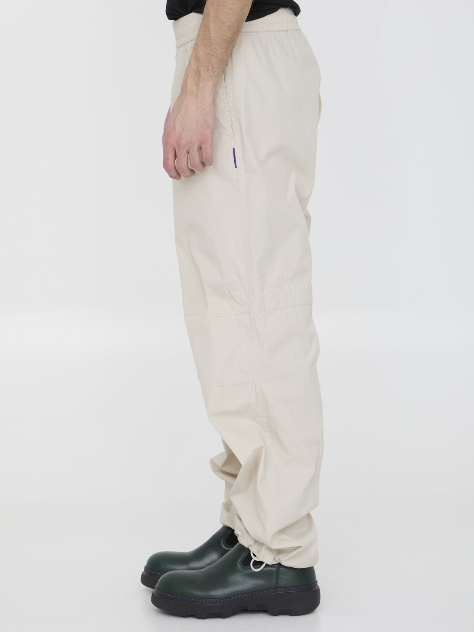 Shop Burberry Cotton Blend Trousers In Wheat