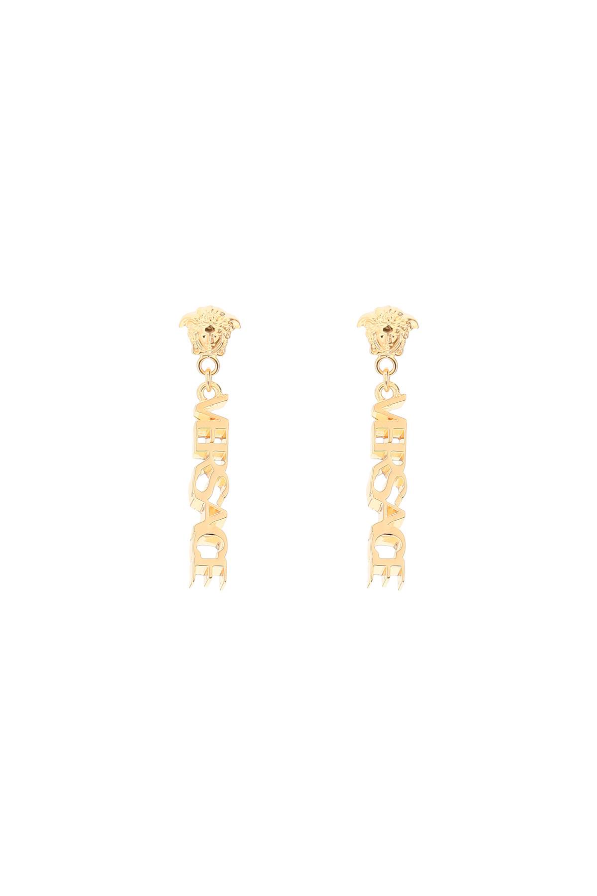 Shop Versace Logo Pendant Earrings In  Gold
