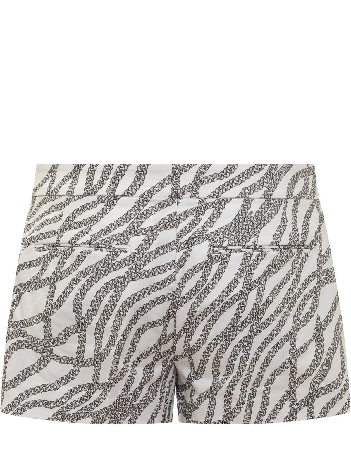 Shop Michael Kors Status Print Stretch Shorts In Whitesilver