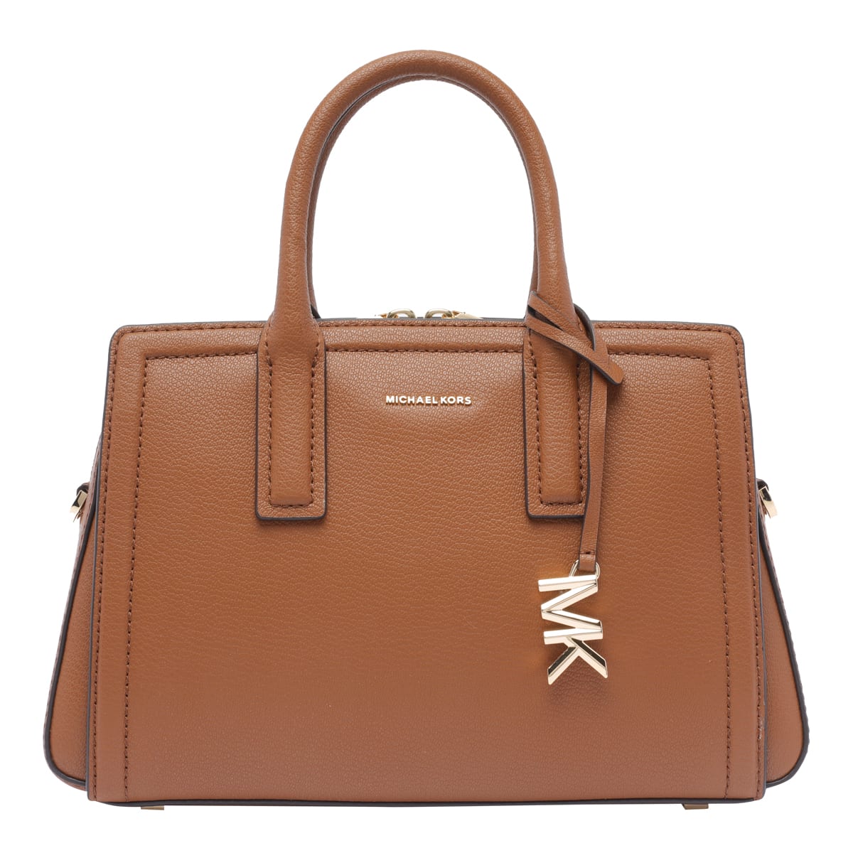 Michael Michael Kors Brown Handbag With Metallic Lettering Logo And Pendant In Brown