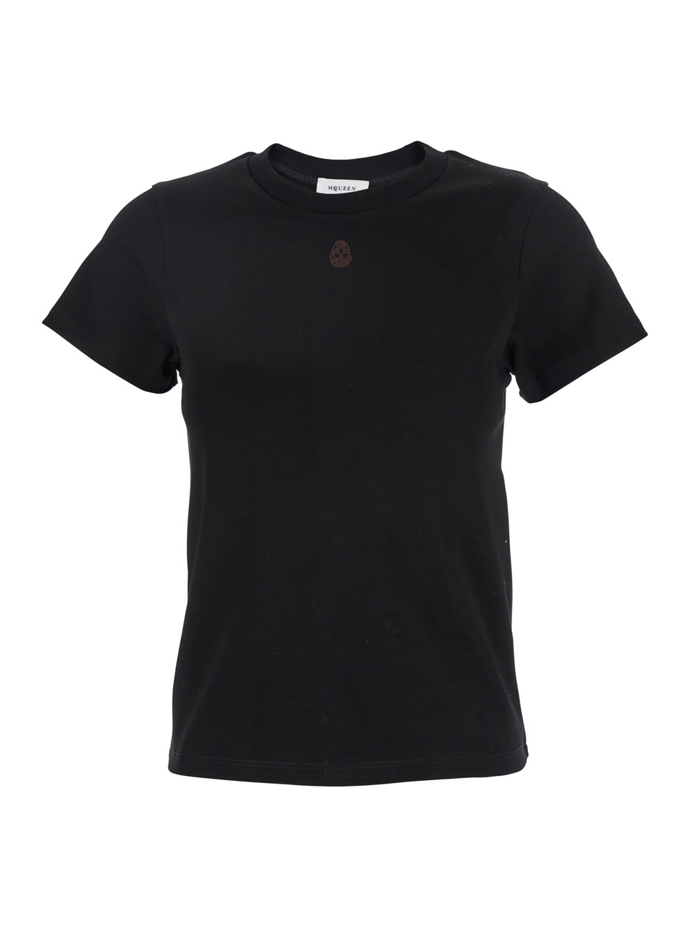 Black Crewneck T-shirt With Skull Embroidery On The Front In Cotton Woman