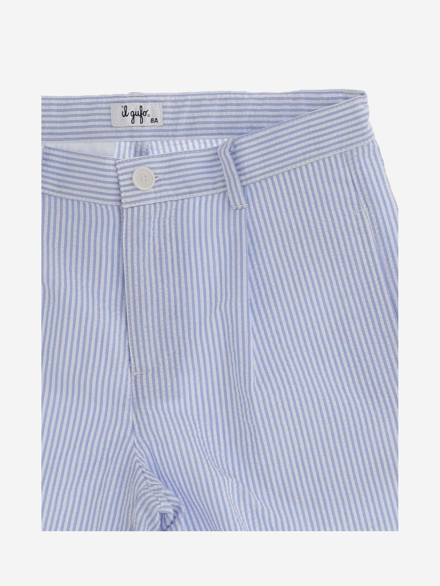 Shop Il Gufo Cotton Short Pants With Striped Pattern In Clear Blue