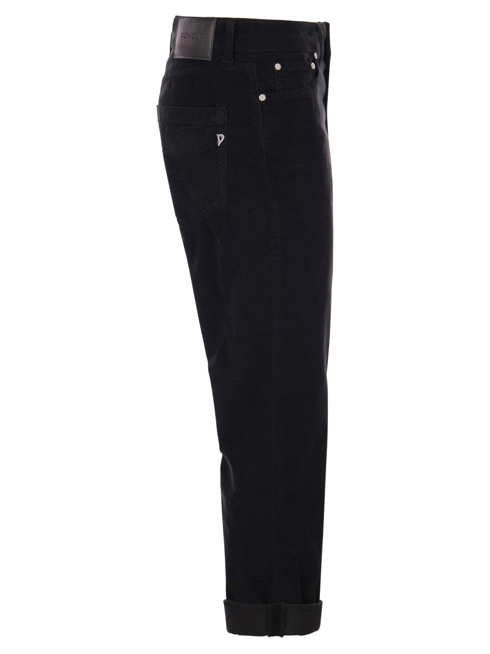 Shop Dondup Koons - Multi-striped Velvet Trousers With Jewelled Buttons In Black
