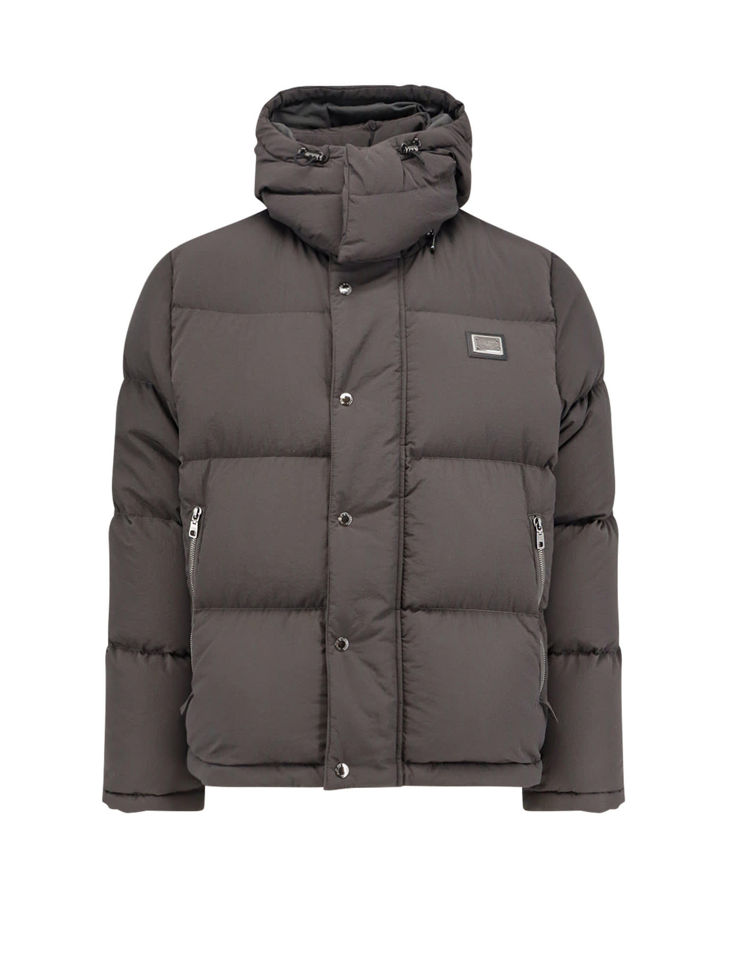 Dolce & Gabbana Men Nylon Hooded Down Jacket In Gray