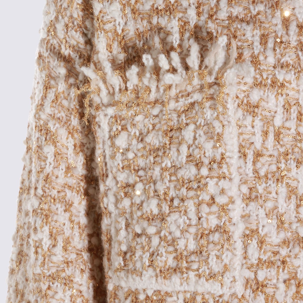 Fabiana Filippi Textured Fabric Coat With Fringe And Pockets In Neutral