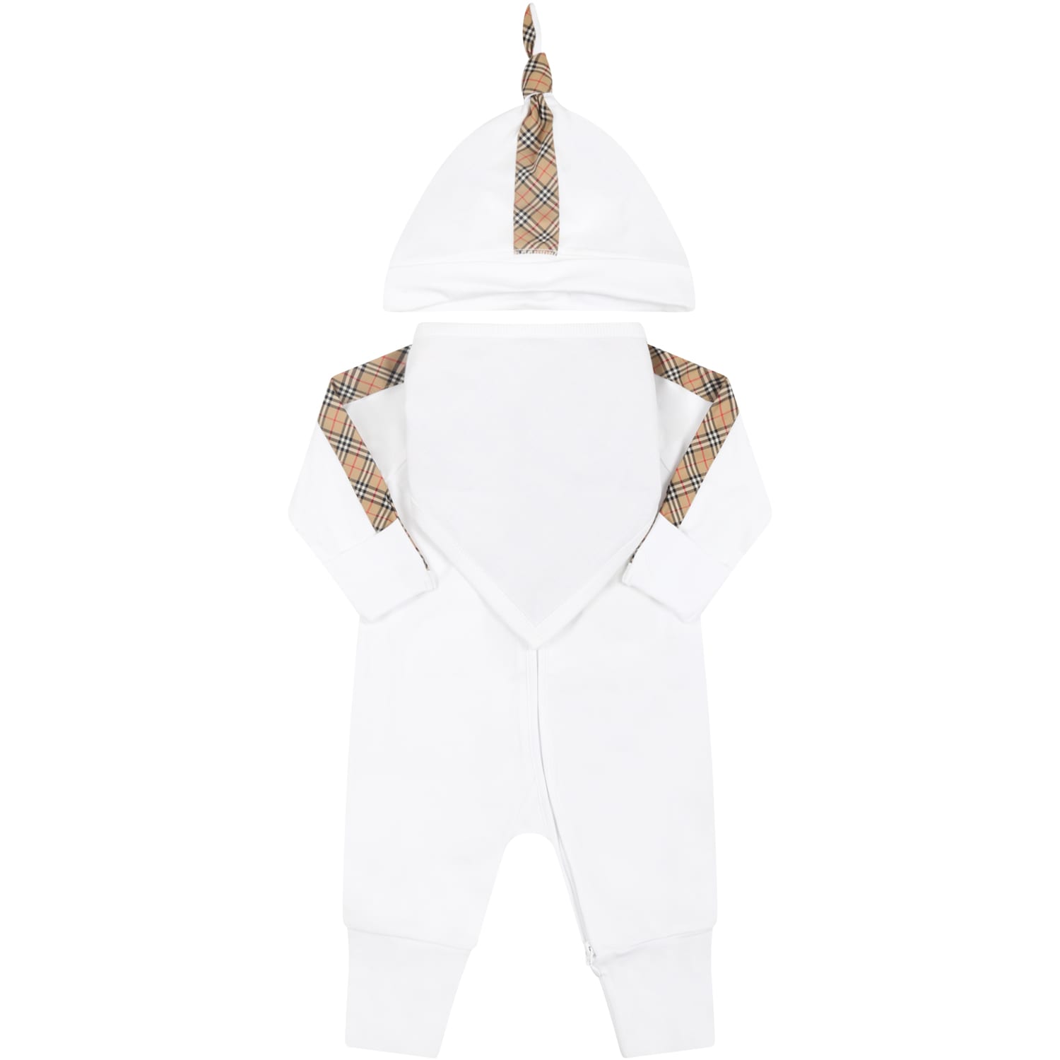 Burberry White Set For Babykids With Iconic Check Vintage