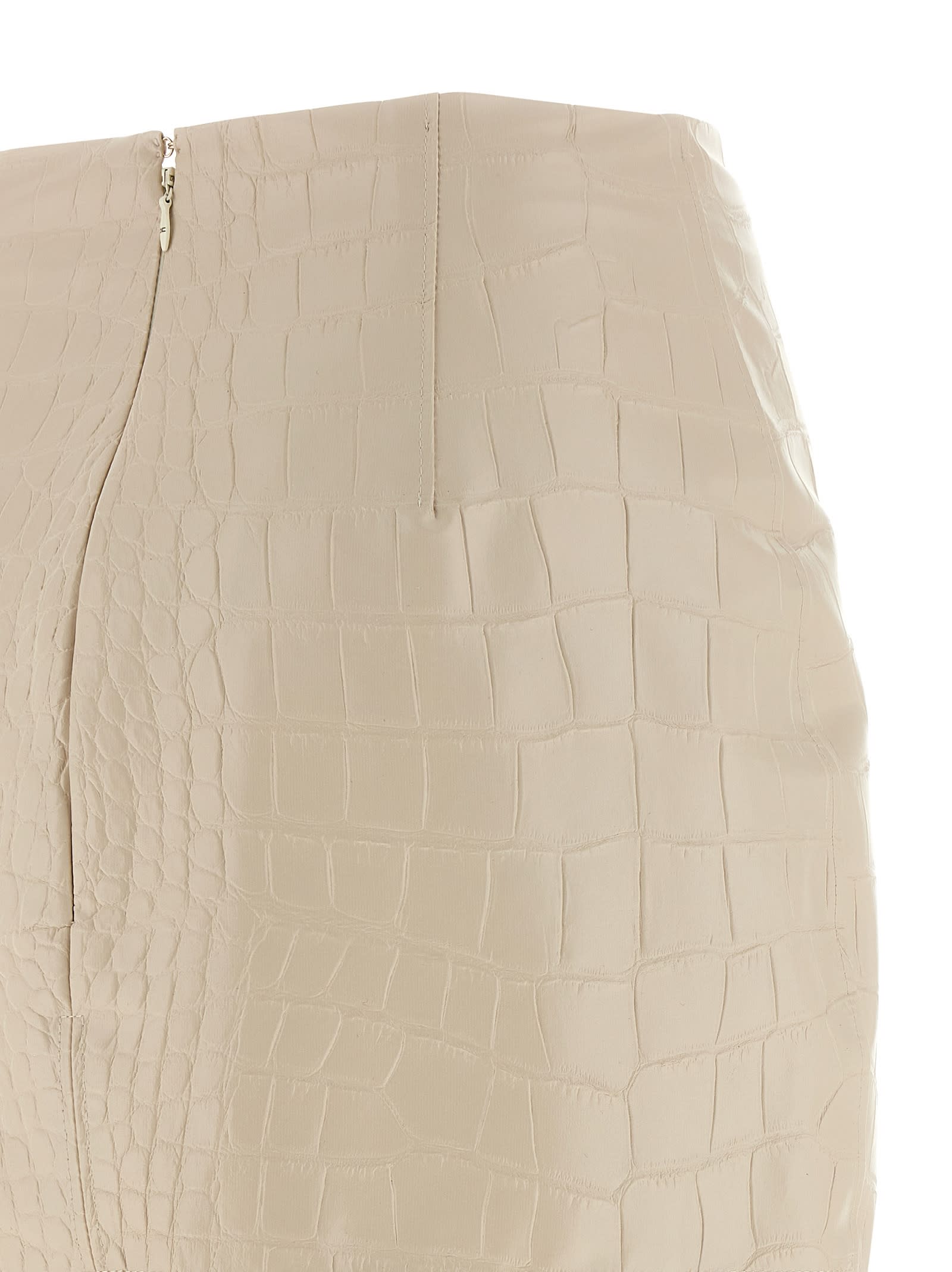 Elisabetta Franchi Crocodile-effect Zip-front Skirt In Neutral