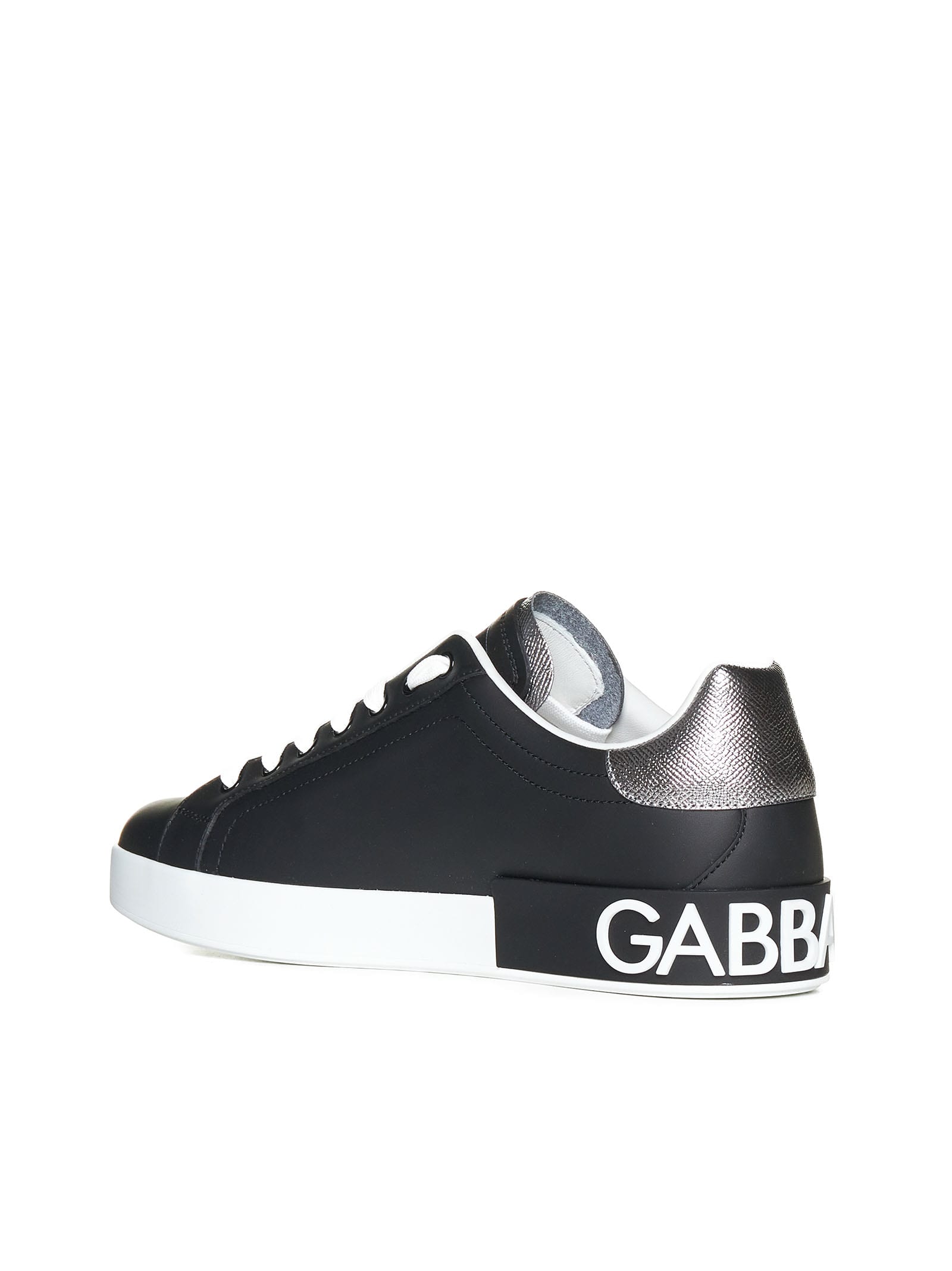 Shop Dolce & Gabbana Portofino Leather Sneakers In Black / Silver