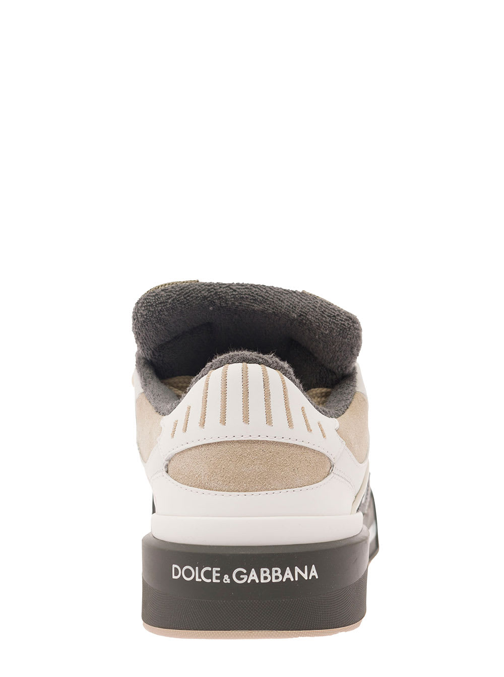 Shop Dolce & Gabbana New Roma Multicolor Sneakers With Embroidered Logo And Oversized Laces In Mixed Materials Man In White