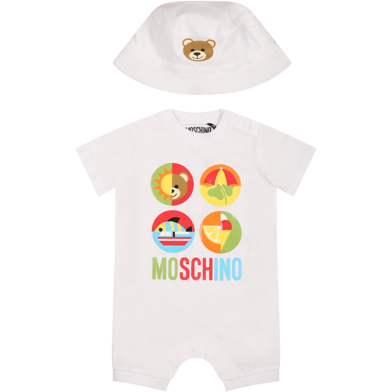 Moschino White Set For Babies With Print And Teddy Bear