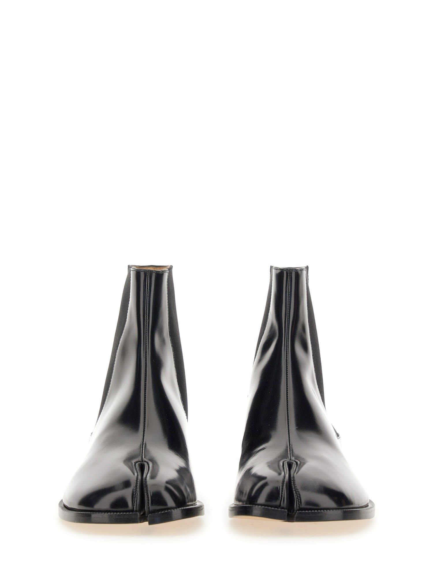 Maison Margiela Black Leather Tabi Ankle Boots In Black