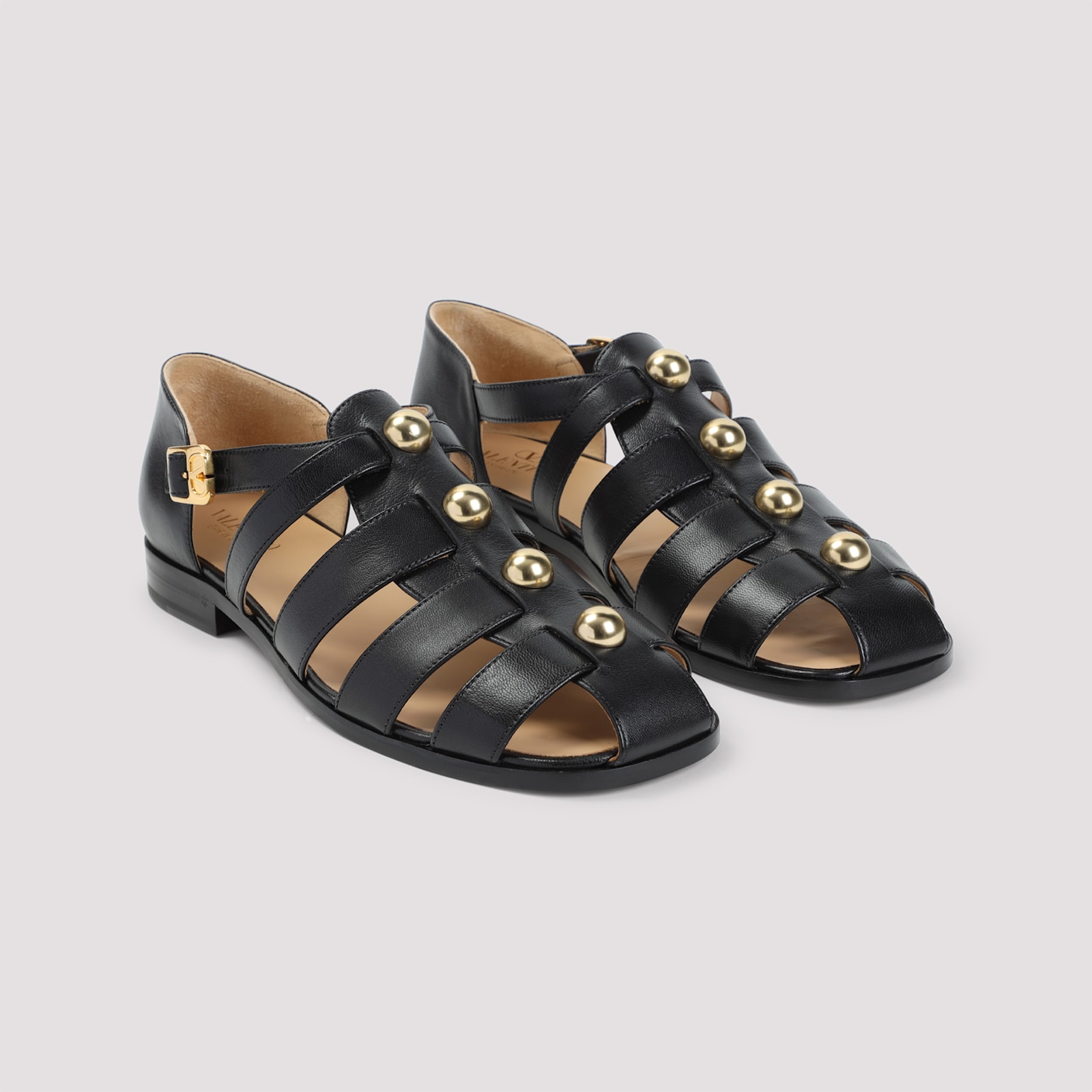 Valentino Studshield Fisherman Sandals In Calf Leather In No Nero