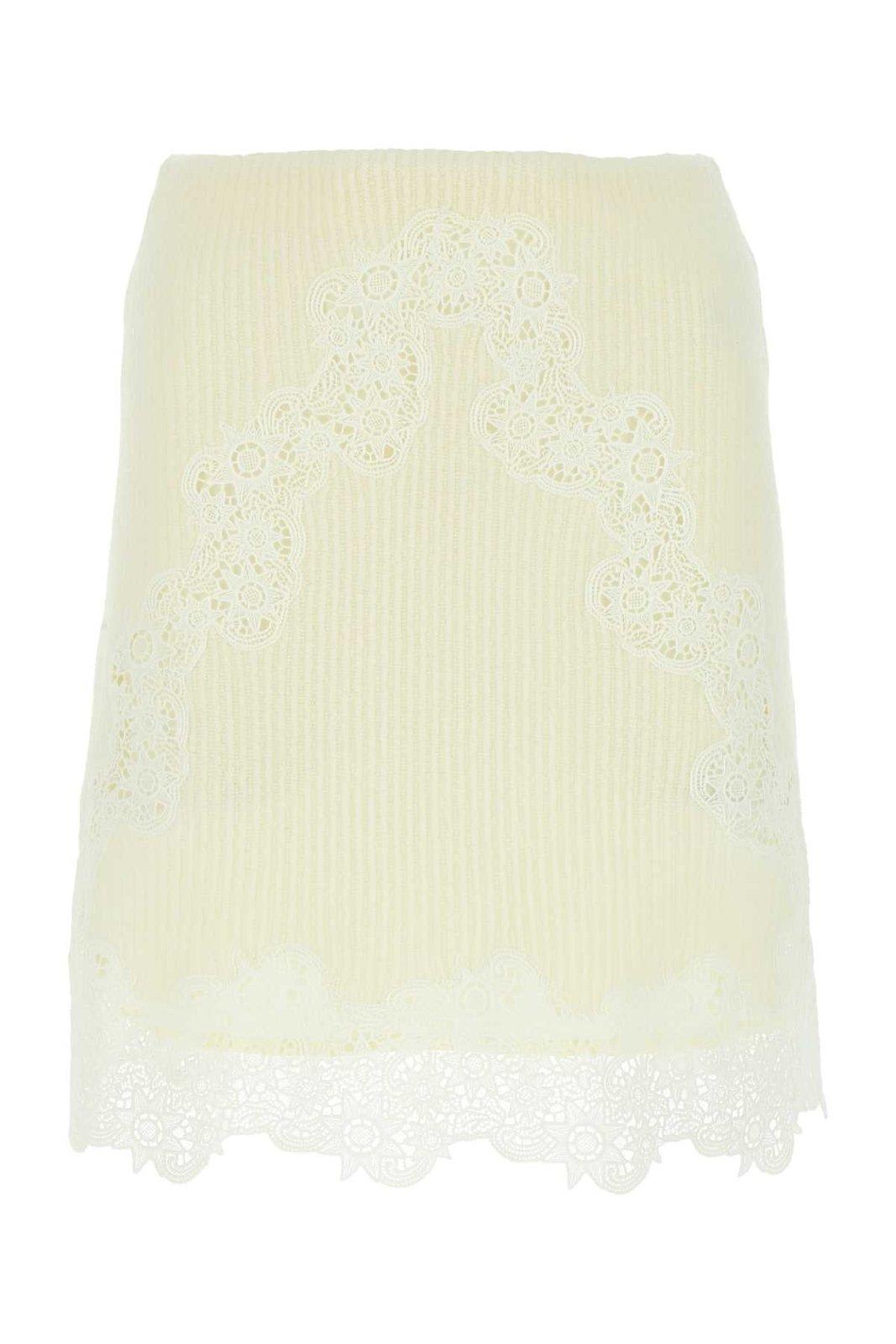 Shop Chloé Lace Detailed Flared Mini Skirt In White