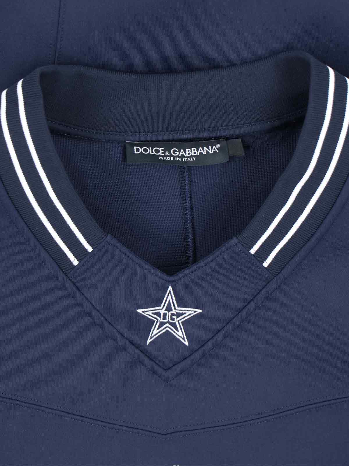 Dolce & Gabbana Number Print Short Sleeve Top With Striped Collar In Blue