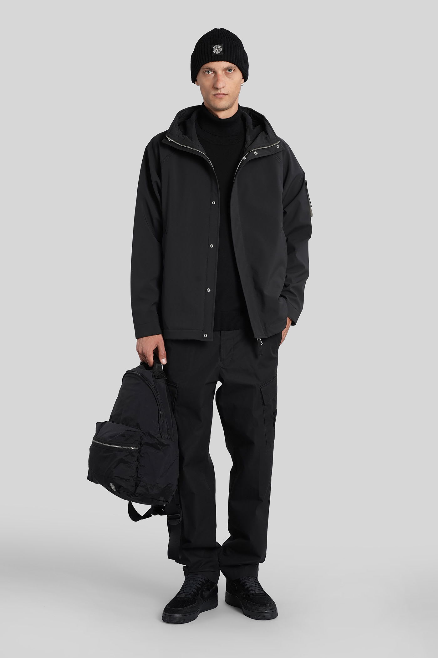 Stone Island Hooded Jacket Hand Pockets In Black