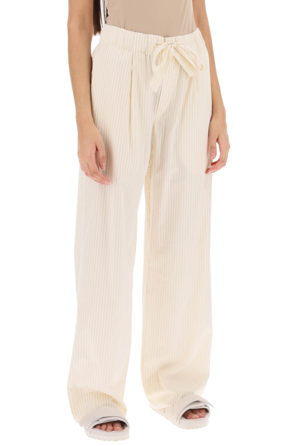 Shop Birkenstock Pajama Pants In Striped Organic Poplin In Wheat Stripes (beige)