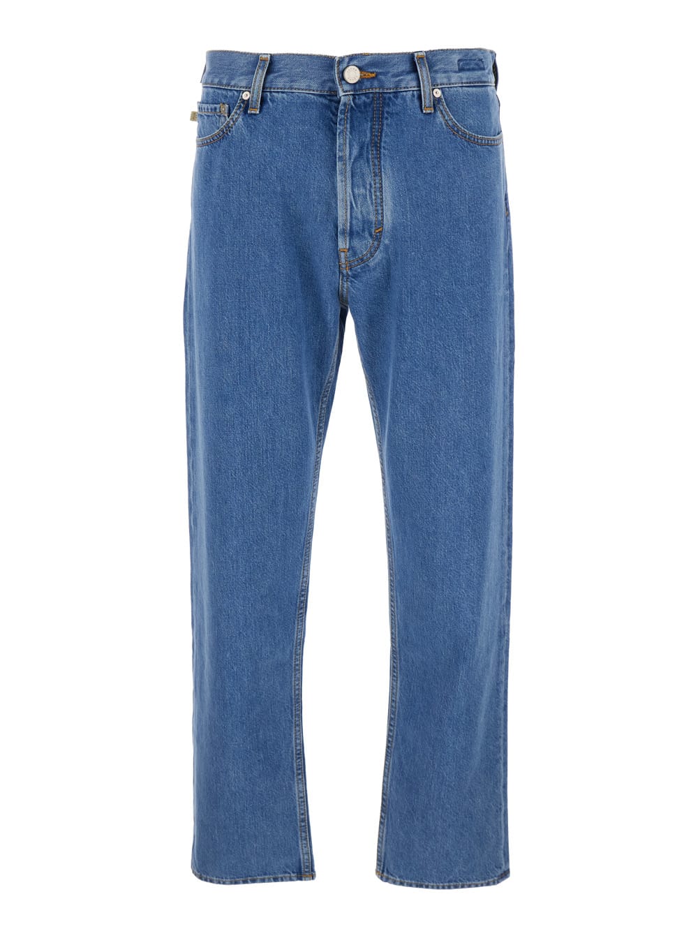 JACOB COHEN LIGHT BLUE FIVE POCKET JEANS WITH LOGO PATCH ON THE BACK IN DENIM MAN
