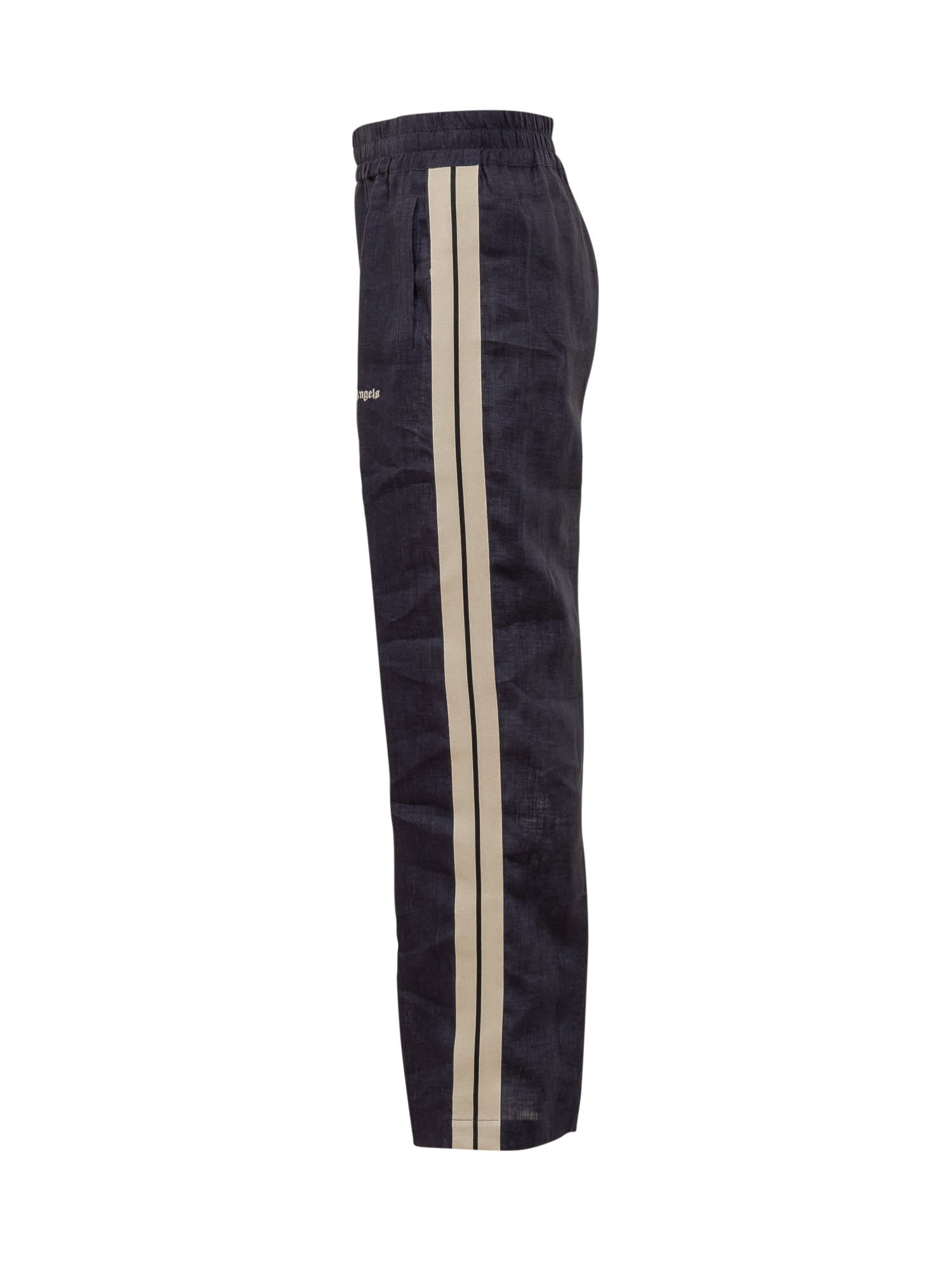 Shop Palm Angels Linen Track Logo Pants In Navy Blue