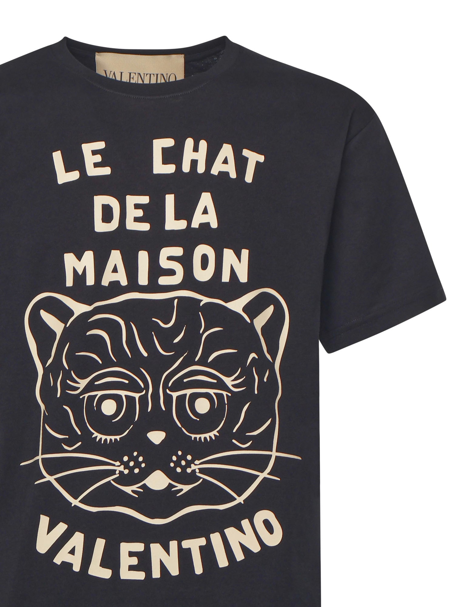 Valentino Black T-shirt With Le Chat De La Maison Print