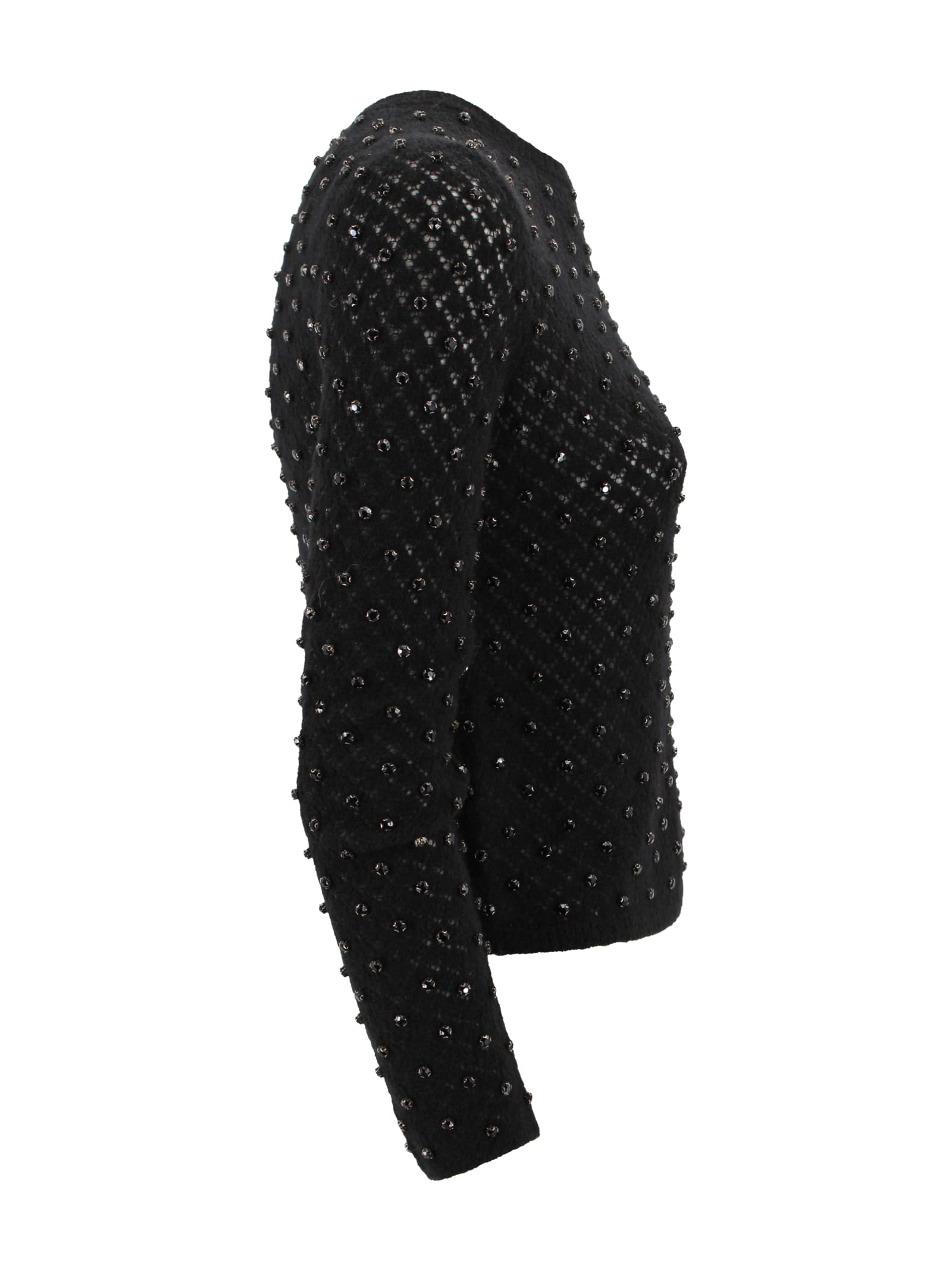 Max Mara Knitted Jumper In Wool And Embroidered Mohair Yarn In Black