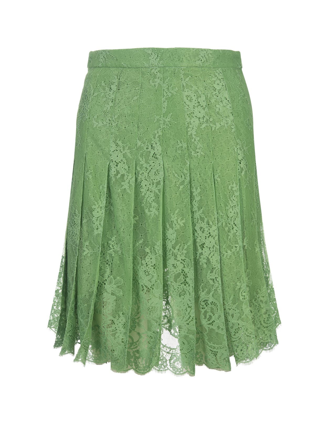 Green Lace Pleated Skirt