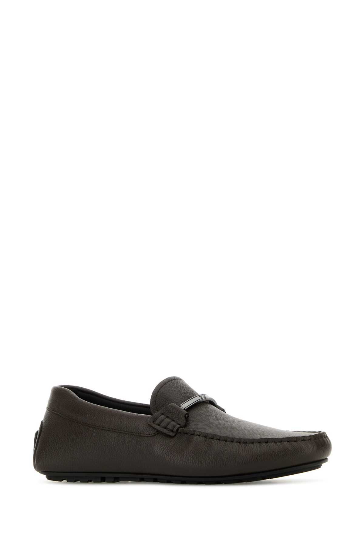 Shop Hugo Boss Chocolate Leather Noel Loafers In Darkbrown