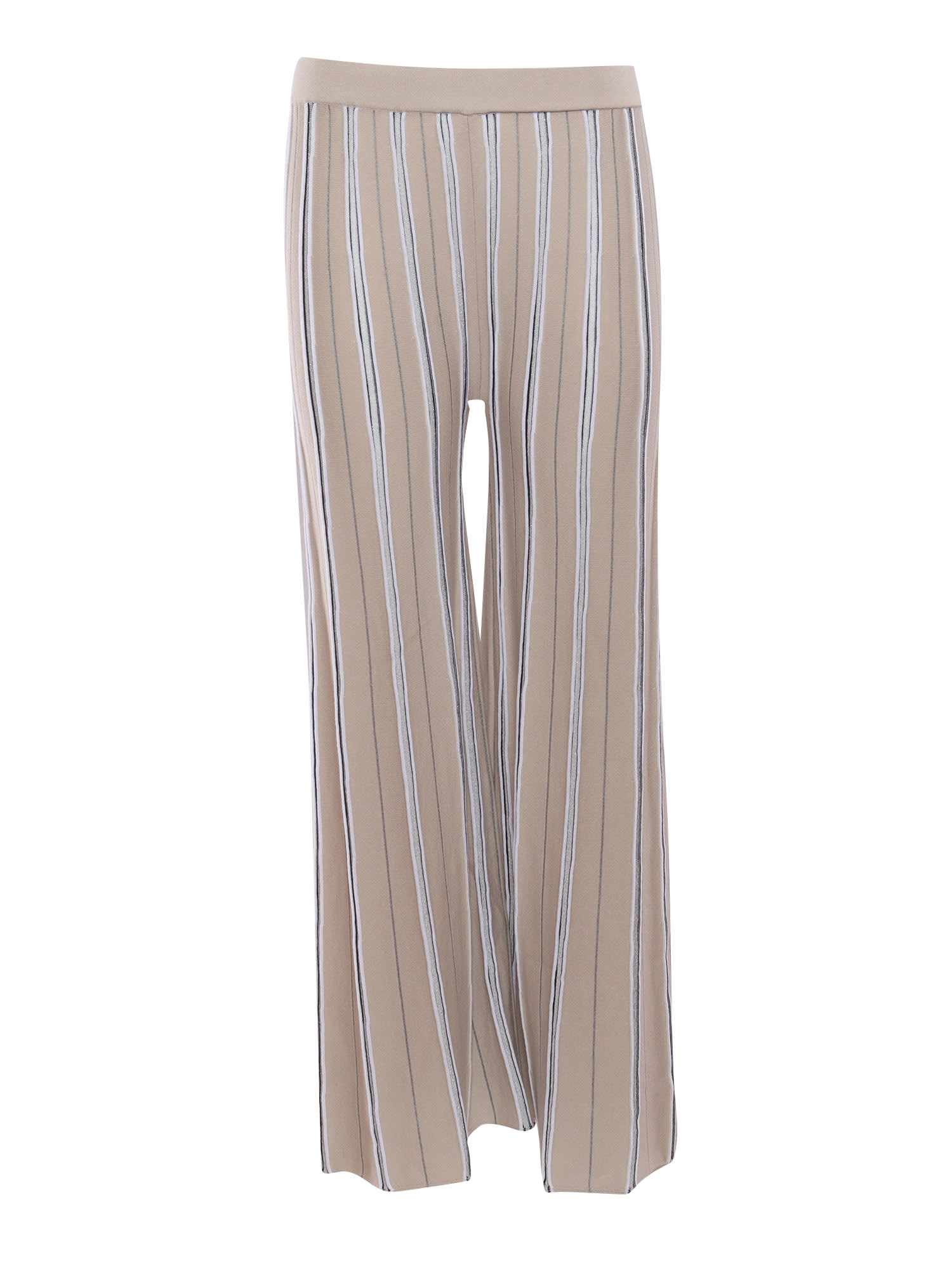 Beige Jacquard Palazzo Trousers