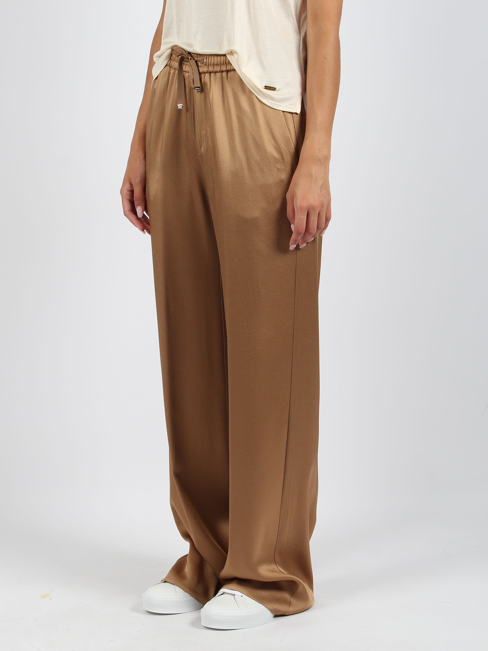 Shop Herno Fluid Satin Trousers In Brown