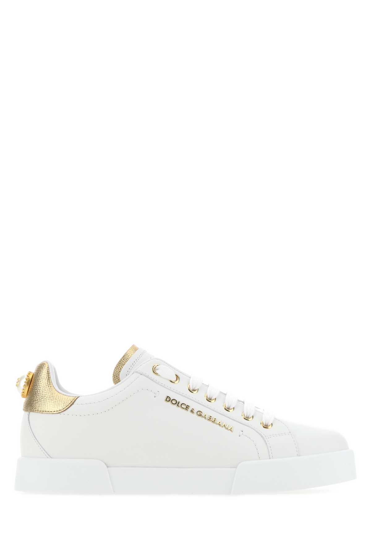 Shop Dolce & Gabbana White Nappa Leather Portofino Sneakers In 8b996