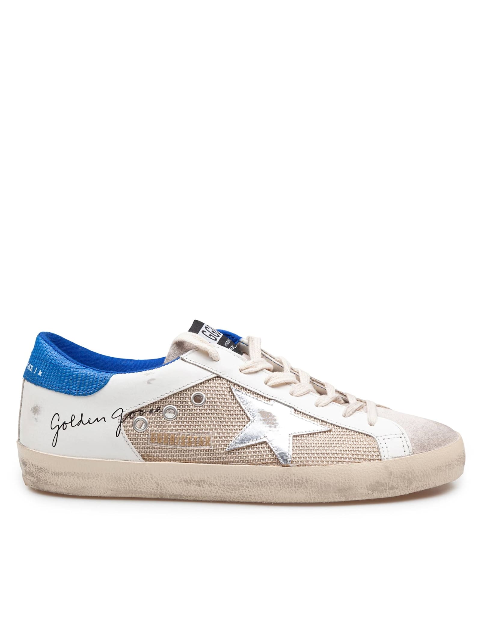Golden Goose Super Star In Suede And Fabric White And Bluette Color In White/blue