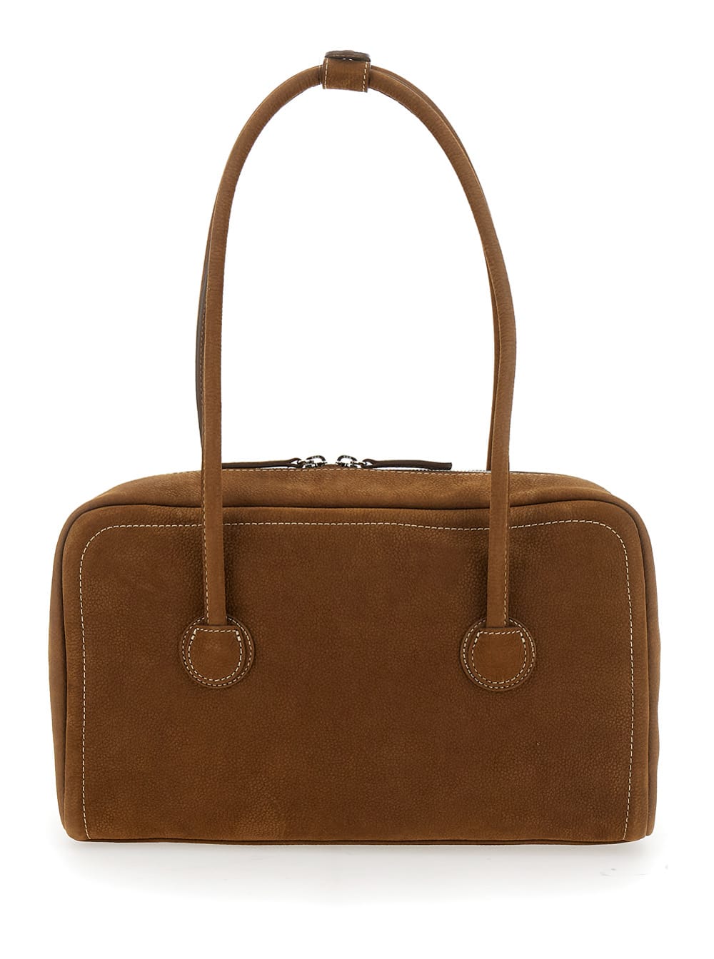 Margesherwood Boston Beige Shoulder Bag With Embossed Logo Lettering On The Front In Leather Woman In Brown