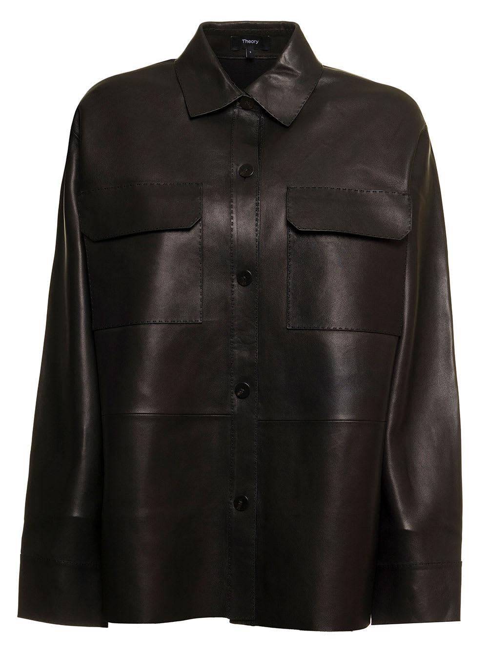 Theory Woman Black Leather Shirt With Pockets